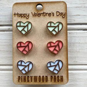 New Geometric Pasel Color Valentines heart stud earrings